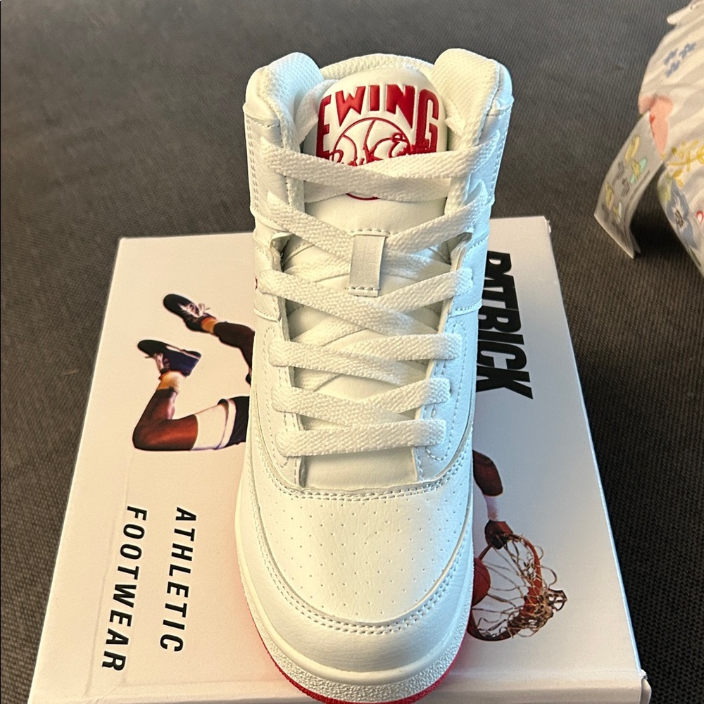 Brand New Patrick Ewing White and Red High-Top Pre School Sneakers 2.5 Youth - Picture 4 of 10